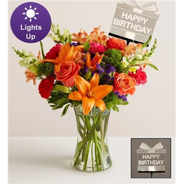 Vibrant Floral Medley&trade; With Happy Birthday Led Pick